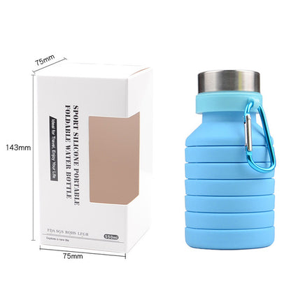 Collapsible Silicone Water Bottle with Carabiner Clip (550ml)