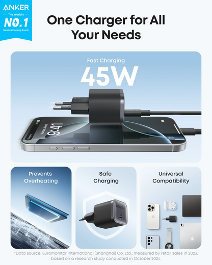 Anker Nano II 45W GaN Fast Charger – USB-C PD & PowerIQ 3.0