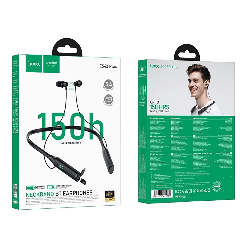 hoco ES62 Plus Wireless Neckband Earphone – 150H Battery & LED Display