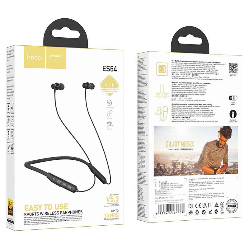 hoco ES64 Sports Wireless Neckband Earphone – 30H Battery & BT 5.3