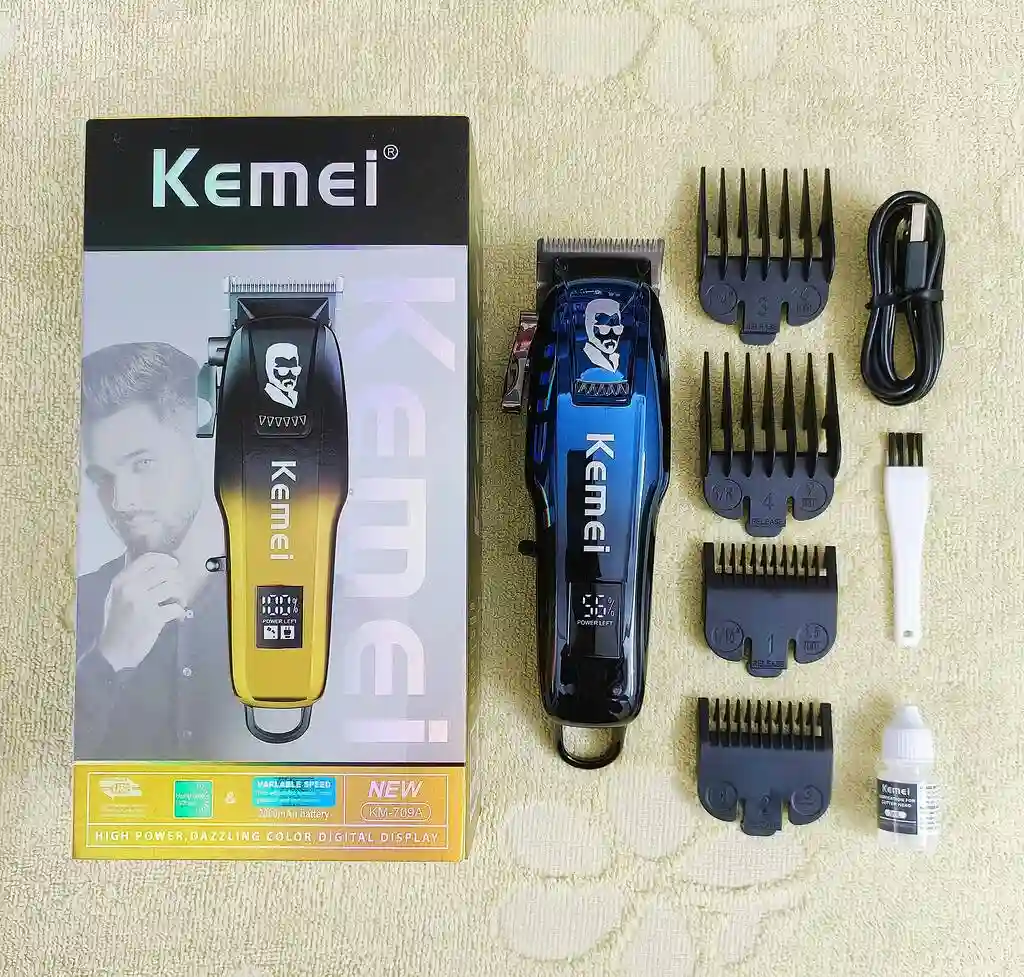 Kemei KM-709A Professional Full Metal Hair Trimmer – LED Display & 18Hr Battery