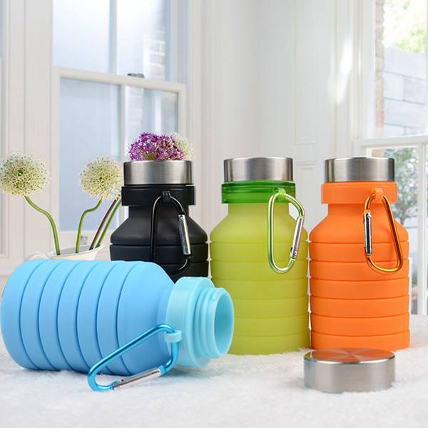 Collapsible Silicone Water Bottle with Carabiner Clip (550ml)