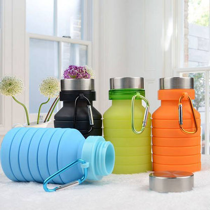 Collapsible Silicone Water Bottle with Carabiner Clip (550ml)