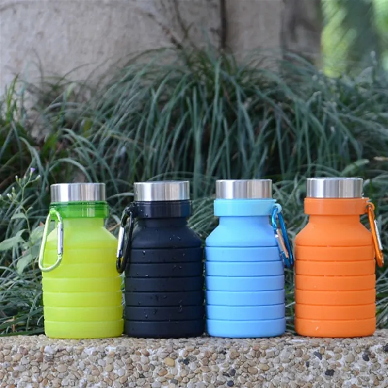 Collapsible Silicone Water Bottle with Carabiner Clip (550ml)