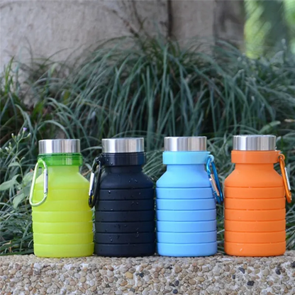Collapsible Silicone Water Bottle with Carabiner Clip (550ml)