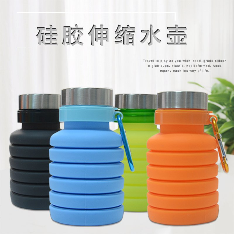 Collapsible Silicone Water Bottle with Carabiner Clip (550ml)