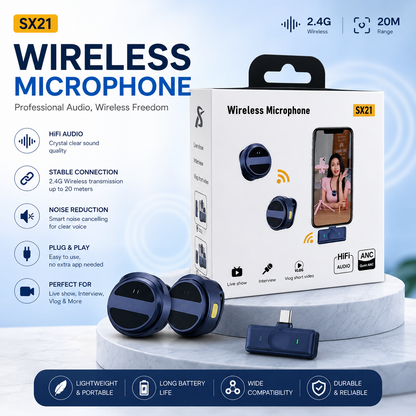 SX21 Professional Wireless Microphone – 2.4G, ANC & Plug & Play
