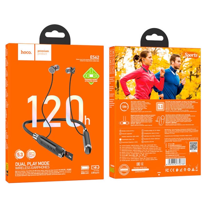 hoco ES62 Wireless Neckband Earphone – 120H Battery & TF Card Support