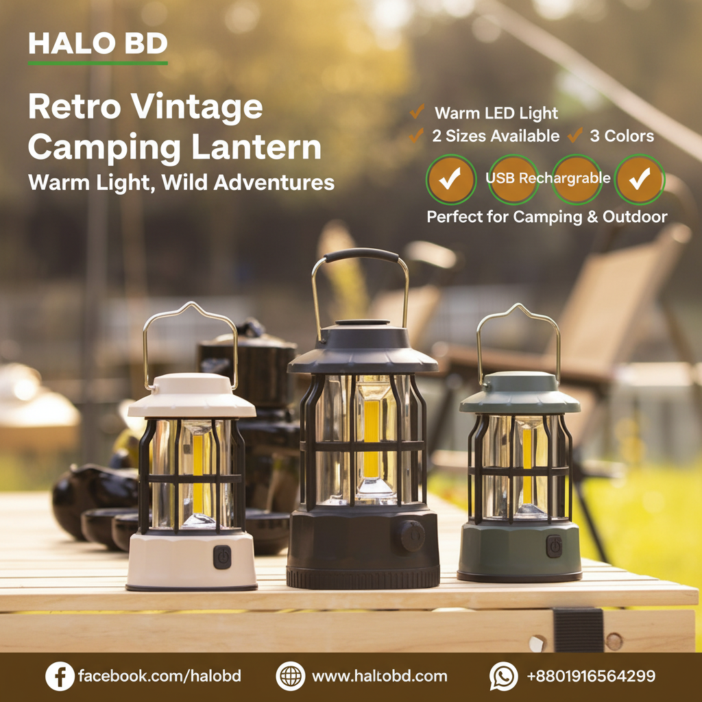 Retro Vintage Camping Lantern Photo Card