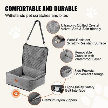 Dog Car Seat, Dog Booster Seat for Car with A Storage Pocket, Clip-On