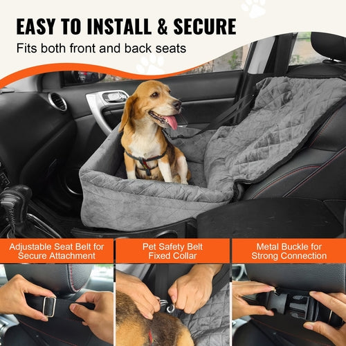 Dog Car Seat, Dog Booster Seat for Car with A Storage Pocket, Clip-On