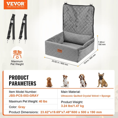 Dog Car Seat, Dog Booster Seat for Car with A Storage Pocket, Clip-On