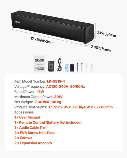 Sound Bar for Smart TV, 2.0 Channel, 450 mm Compact Soundbar TV